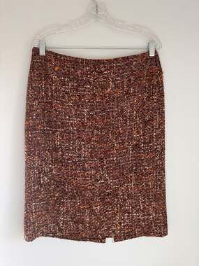 Talbots Woman’s Size 8 Tweed Orange Red Wool Blend Pencil Skirt Read